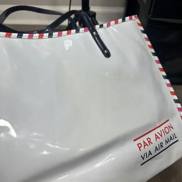 Kate Spade Par Avion Air Mail Tote Red White Blue Double Handle Shoulder Bag - Picture 3 of 10